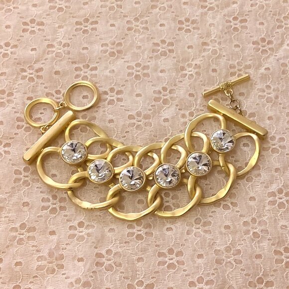 New Clear Crystal Gold Plated Toggle Bangle Bracelet Women's Jewelry Gifts - Picture 5 of 7